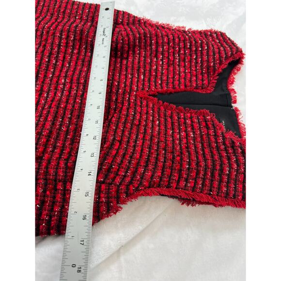 Ann Taylor Womens 10 Red Fringe Tweed Shift Sleeveless Above The Knee Dress - Picture 4 of 4
